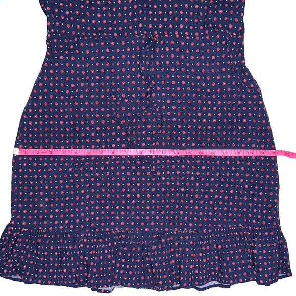 Draper James Printed Popover Tie Dress in Nassau Navy Blue Red Floral Polka Dot - Picture 16 of 16